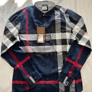 Burberry Check Chest Pocket Shirt, Large, Navy